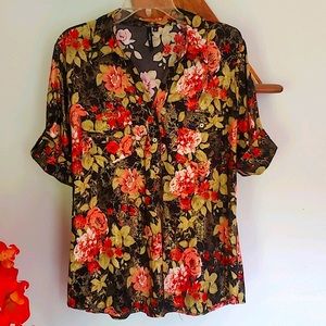✨💥SHIMMER FLORAL BLOUSE TOP 3/4 SLEEVES V NECK GREAT CONDITION